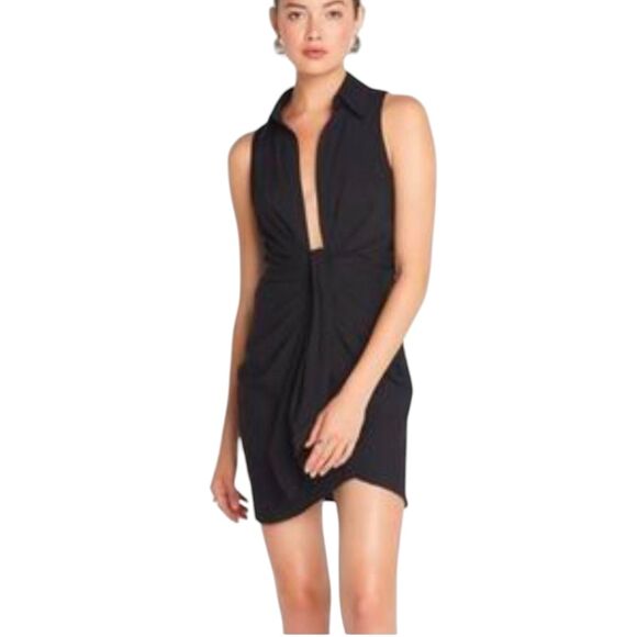 Choosy St. Crosby Dress Plunging Neckline Tie Waist Women's Dress in Black - Picture 1 of 9